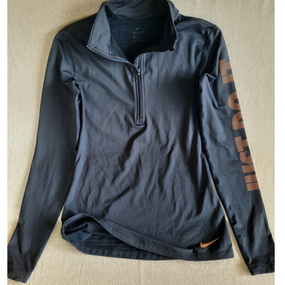Nike Women Large Dri-Fit Zip Up Training Top Navy Just do it Long Sleeve Sweater